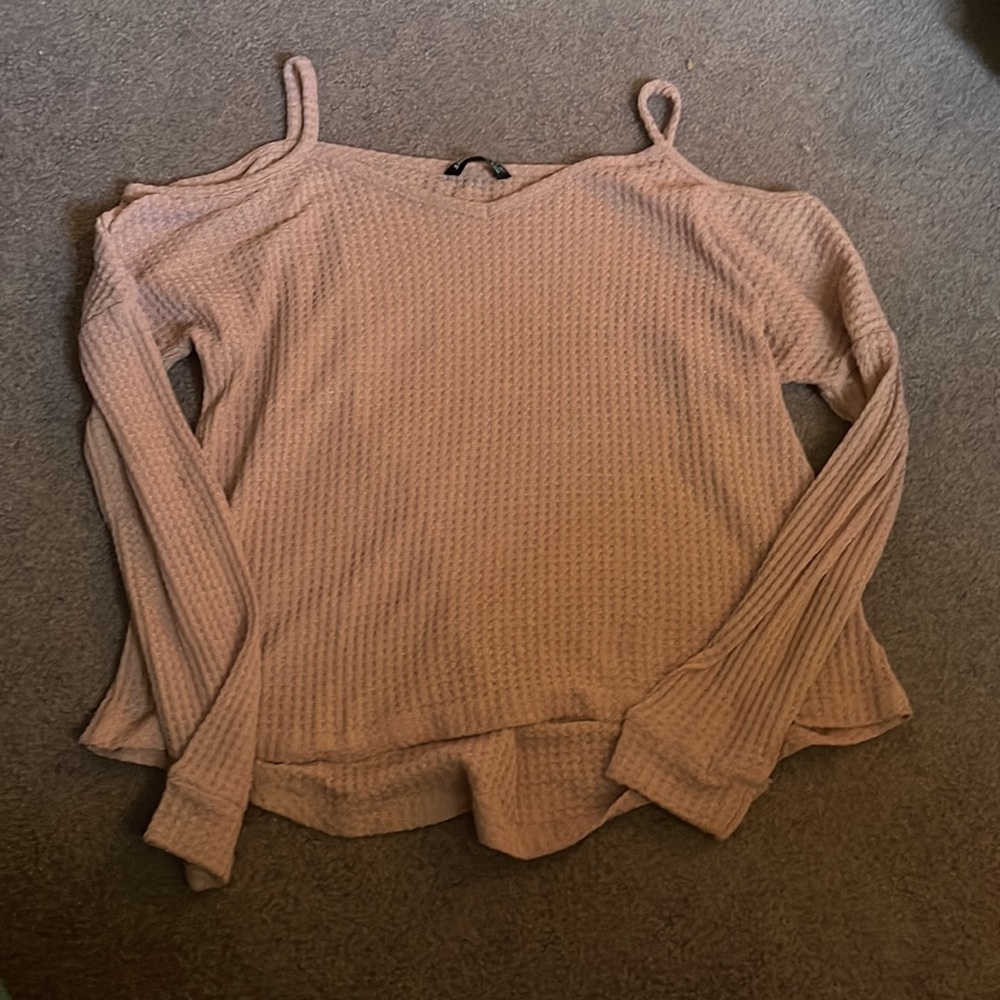 Shein exposed shoulder pink long sleeve